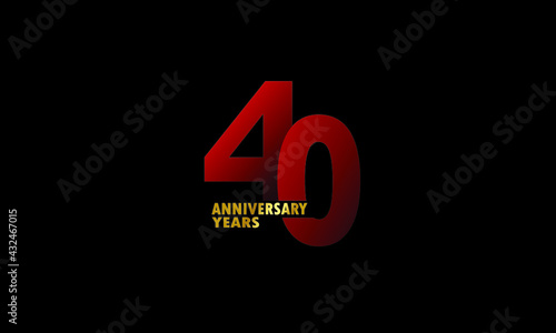 40 year anniversary red color, minimalist logo years, jubilee, greeting card. invitation on Grey background - Vector