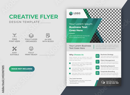 Creative Modern Clean Corporate Business Flyer Design Template With Green Color scheme 