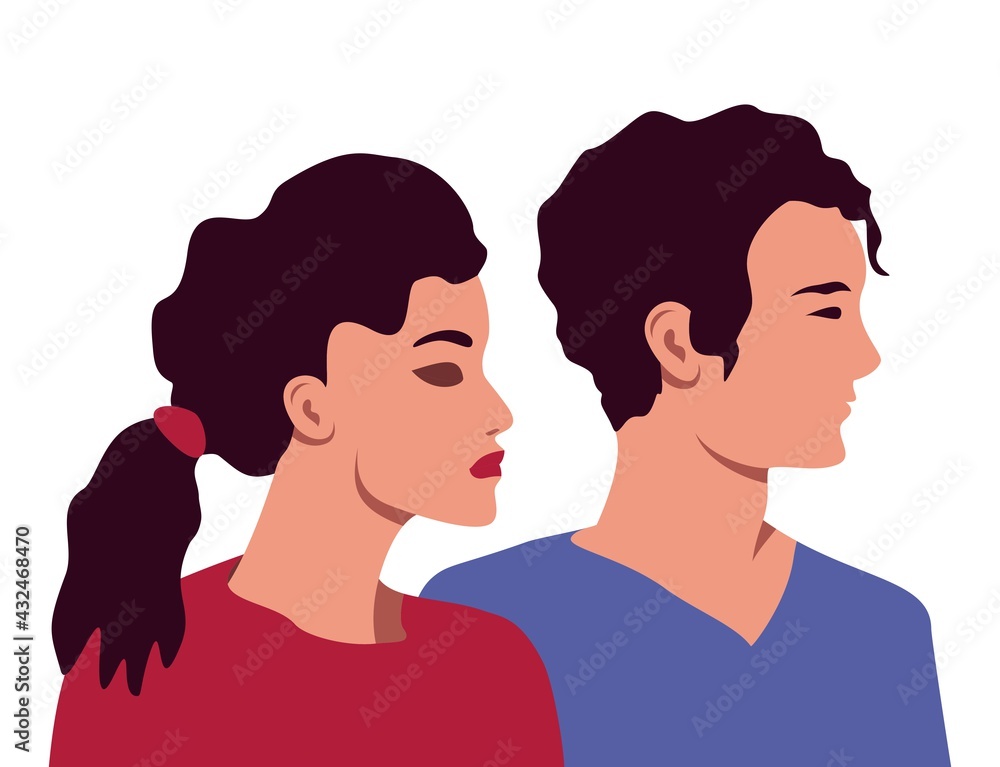 man and woman profile, portrait of young people, avatar for guy and girl man and woman profile, portrait of young people, avatar for guy and girl