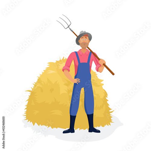 the farmer prepares the feed cartoon illustration