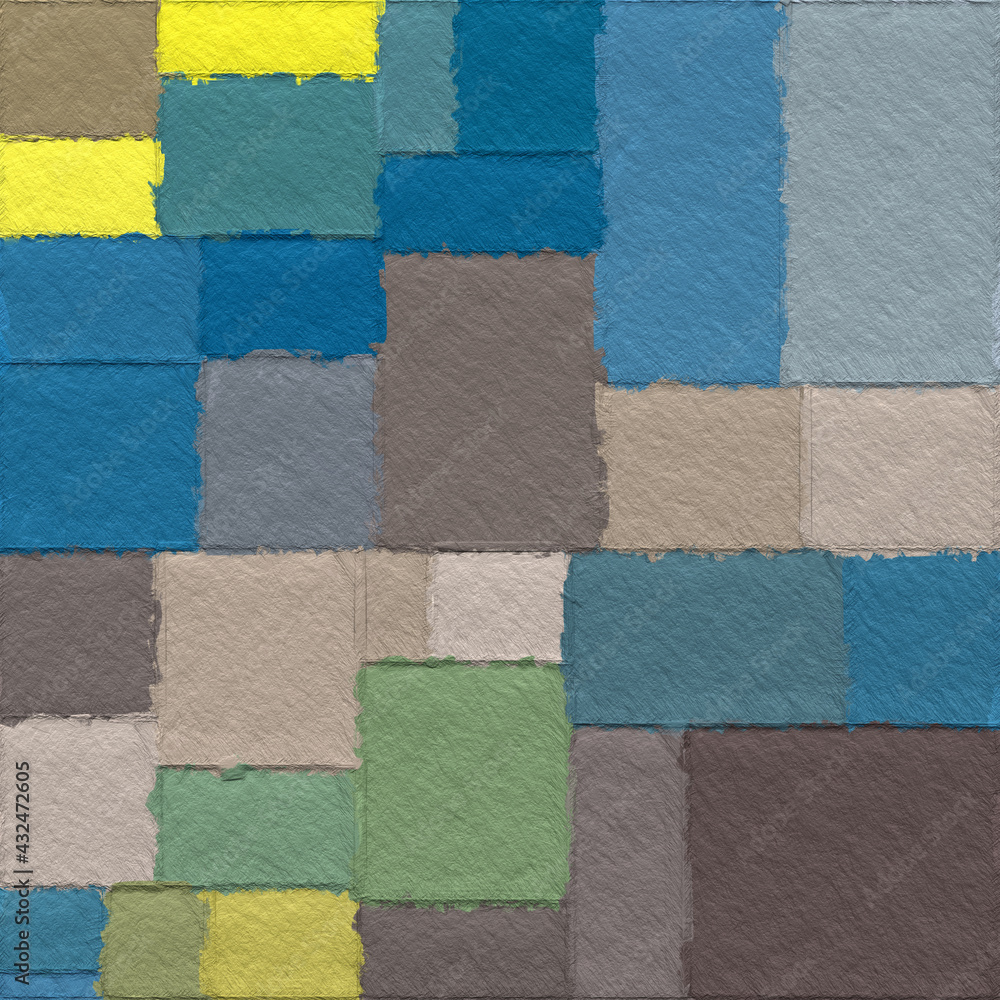 Fototapeta premium blue yellow grey color block pattern abstract background with brush stroke texture 