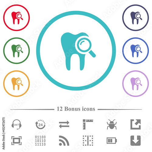 Dental examination flat color icons in circle shape outlines