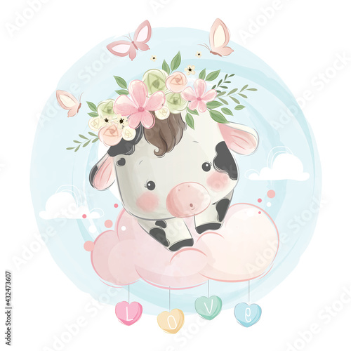 Cute Baby Calf Girl on A Cloud