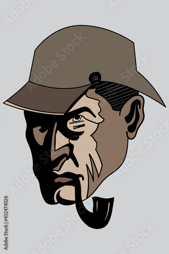 Sherlock holmes with pipe sketch vector illustration