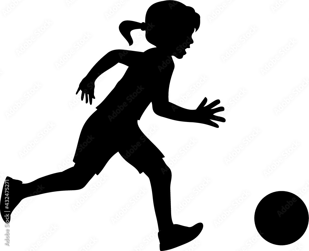 Vector illustration of the girl playing soccer silhouette Stock Vector
