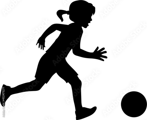 Vector illustration of the girl playing soccer silhouette