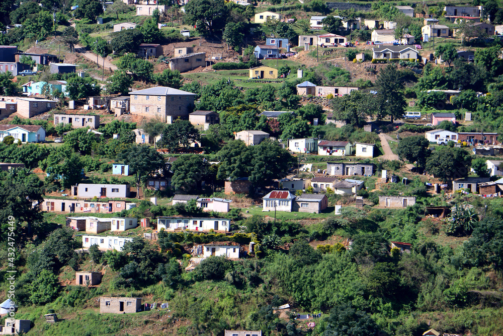 Fototapeta premium Poor rural settlement on a hillside in KwaZulu Natal, South Africa