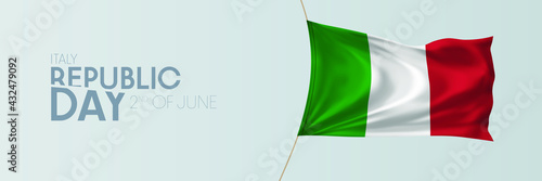 Free Download Italy republic day vector banner, greeting card. Italian wavy flag in 2nd of June national patriotic holiday horizontal design - GFXLoad