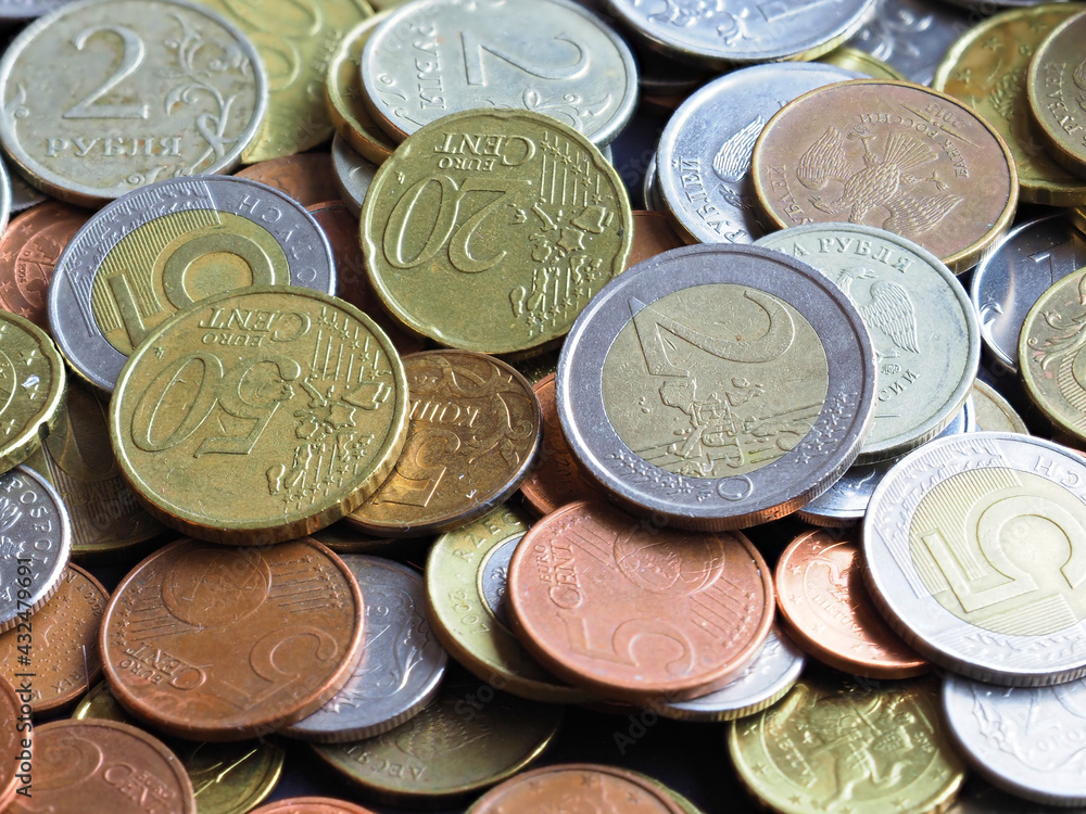 Coins of European countries close up. Coins of European countries close up.