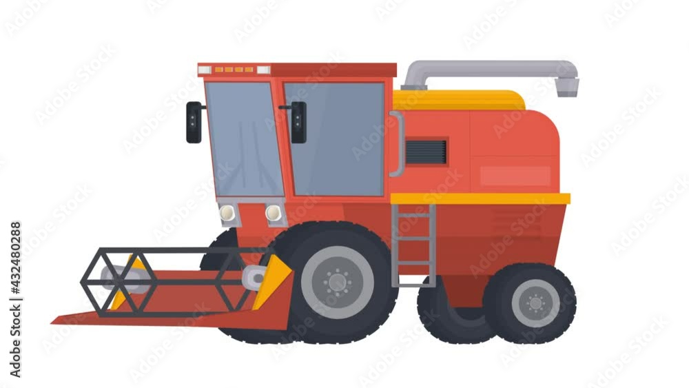 Combine harvester. Animation of agricultural machinery, alpha channel enabled. Cartoon Combine harvester. Animation of agricultural machinery, alpha channel enabled. Cartoon