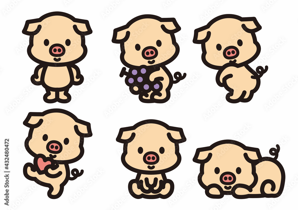 かわいいブタのキャラクターポーズ集 Stock Vector Adobe Stock かわいいブタのキャラクターポーズ集 Stock Vector Adobe Stock