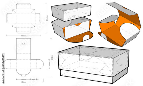 Gift box (Internal measurement 15x10x6cm) and Die-cut Pattern. Ease of assembly, no need for glue. The .eps file is full scale and fully functional. Prepared for real cardboard production.