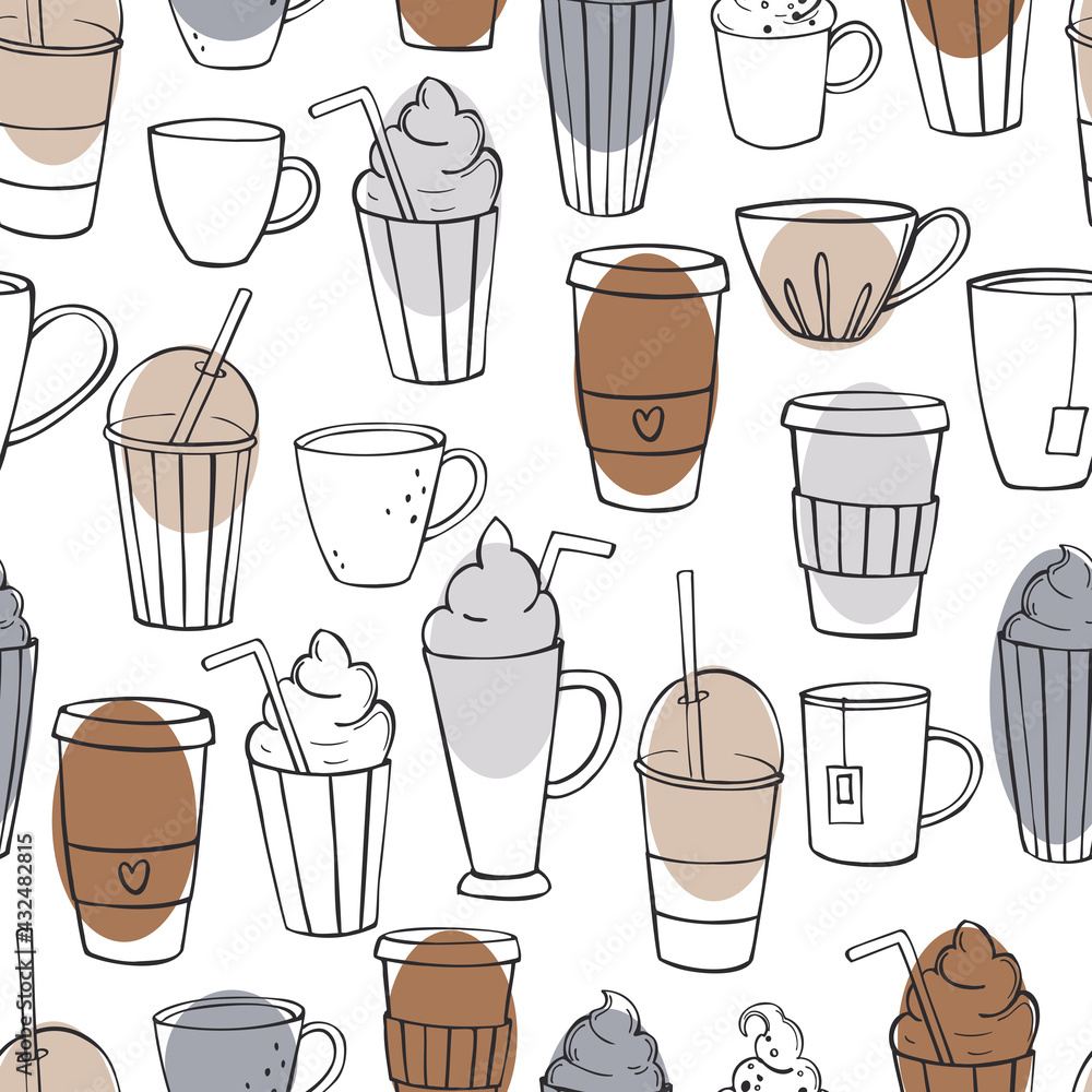 Obraz premium Coffee shop drinks. Vector pattern.