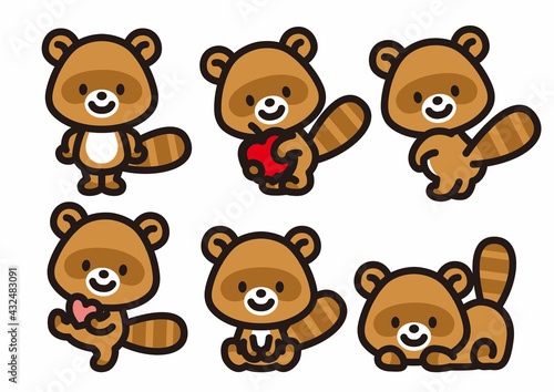 かわいいタヌキのキャラクターポーズ集