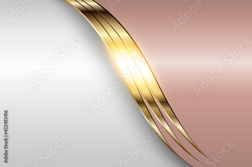 Business elegant background, silver gold metallic with light pink, 3D vector illustration.