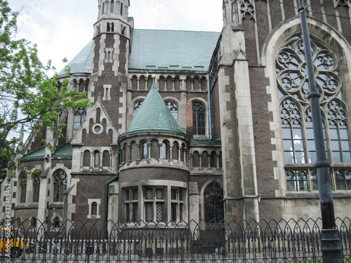 Beautiful view of the Church of St. Elzhbeta. Neo Gothic cathedral in Lviv, on Kropyvnytsky Square, next to Horodotska Street.  photo