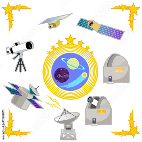 Illustration set with the image of astronomical observation