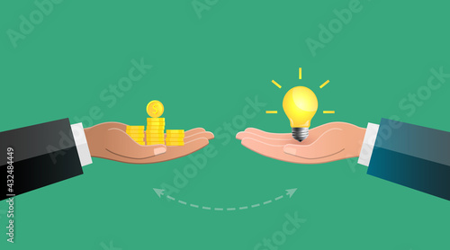 Light bulb as business idea or innovation and money as investment concept