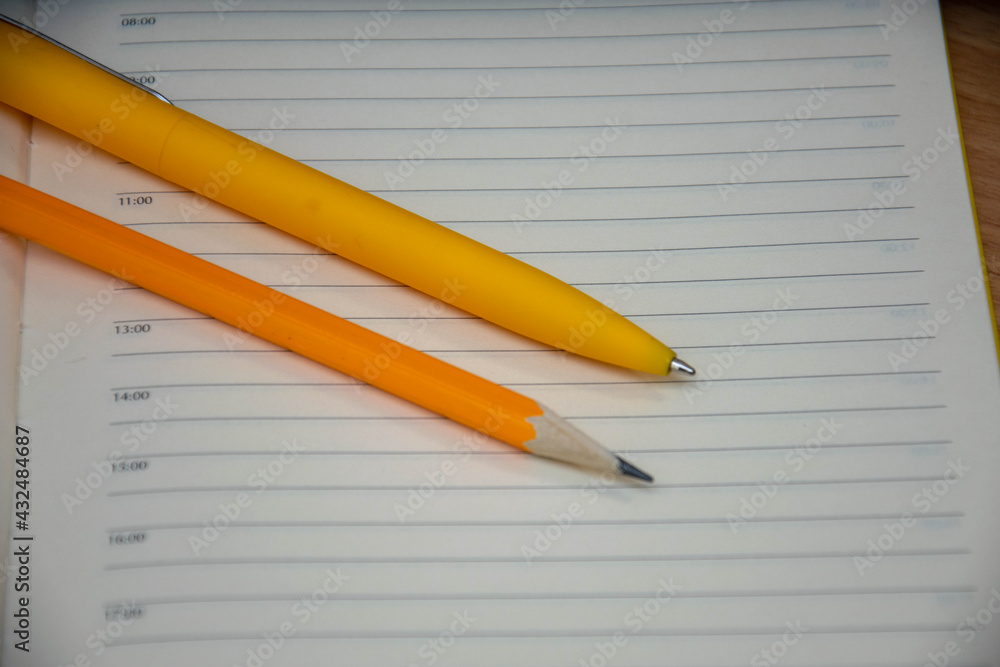 Pen and pencil on the pages of the diary. Pen and pencil on the pages of the diary.