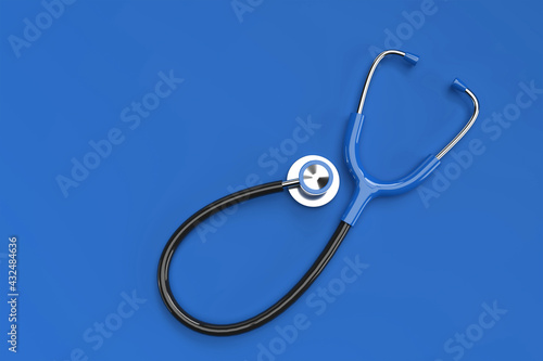 3d Render Realistic Medical Stethoscope on Color Background.