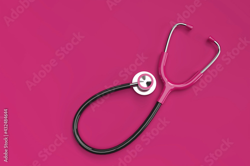 3d Render Realistic Medical Stethoscope on Color Background.