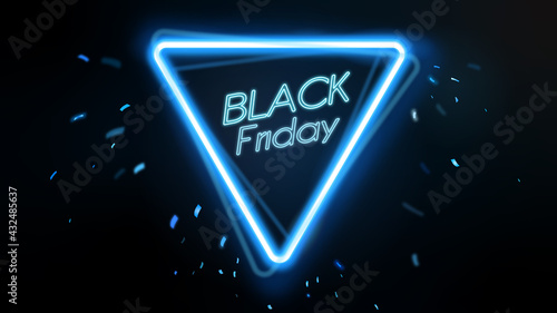 Black Friday sale. Black Friday neon sign.Glowing blue neon text in blue frame. sparks