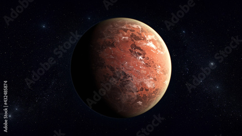 Landscape in fantasy alien hot exoplanet in deep space.