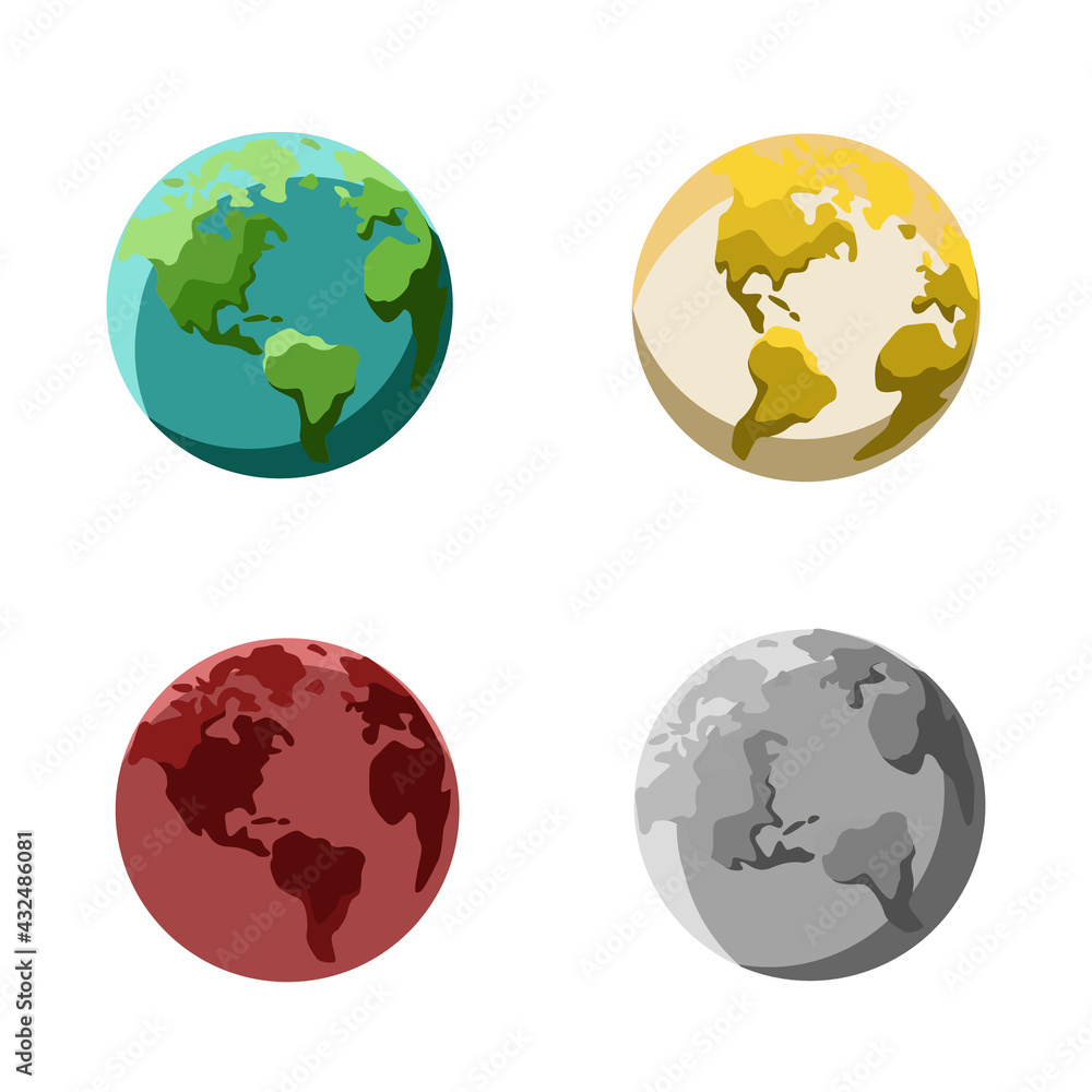 Earth globe vector illustration full set