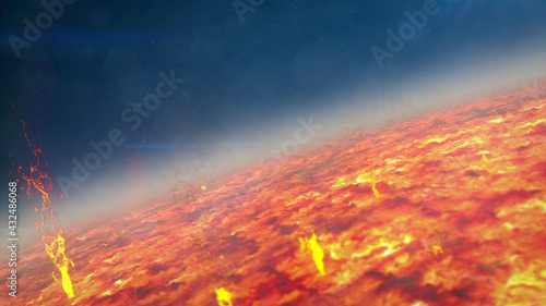 Apocalypse on planet Earth. Core of the planet with lava. Global environmental