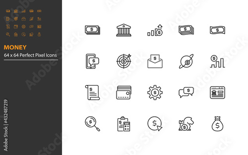 set of money thin line icons, finance, fintech