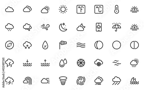 set of weather line icons  cloud  temperature  season  rainy  sunny