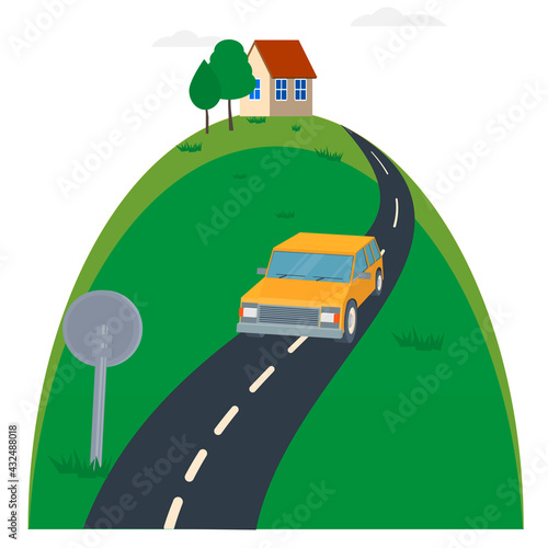 Car driving on the highway, vector illustration