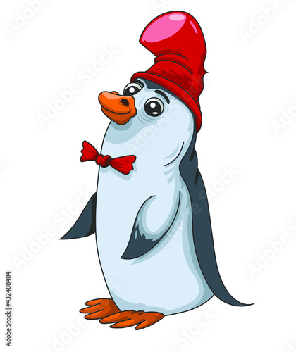Manchot avec bonnet et nœud papillon rouge