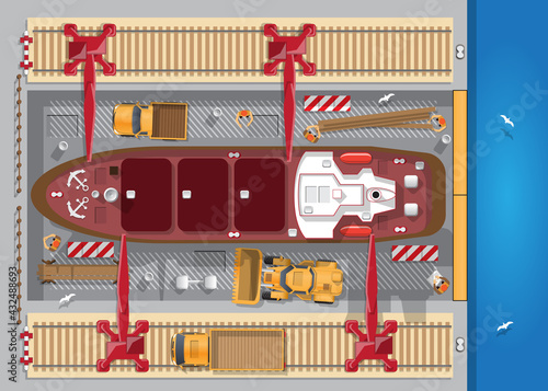 Repair of ships. Dock. View from above. Vector illustration.