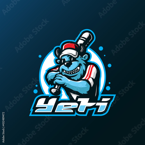 Yeti mascot logo design vector with modern illustration concept style for badge, emblem and t shirt printing. Yeti baseball illustration for sport team.
