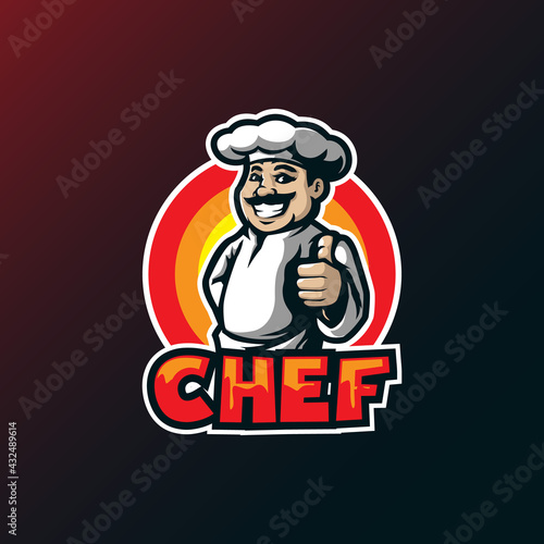 Chef mascot logo design vector with modern illustration concept style for badge  emblem and t shirt printing. Smart chef illustration.