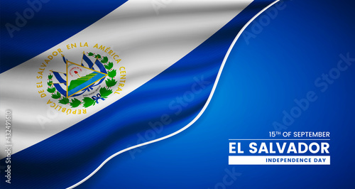 Abstract independence day of El Salvador background with elegant fabric flag and typographic illustration