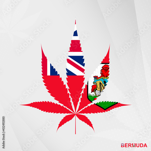 Flag of Bermuda in Marijuana leaf shape. The concept of legalization Cannabis in Bermuda.