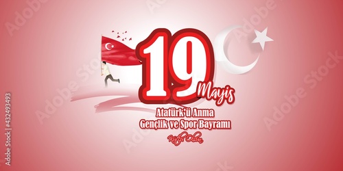 Vector illustration concept of 19 Mayis Atatürk'ü Anma, Gençlik ve Spor Bayramı meaning 19 May Commemoration of Atatürk, Youth and Sports Day.