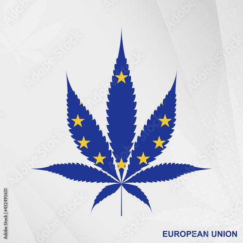 Flag of European Union in Marijuana leaf shape. The concept of legalization Cannabis in European Union.