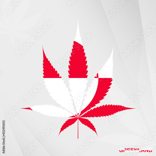 Flag of Greenland in Marijuana leaf shape. The concept of legalization Cannabis in Greenland.