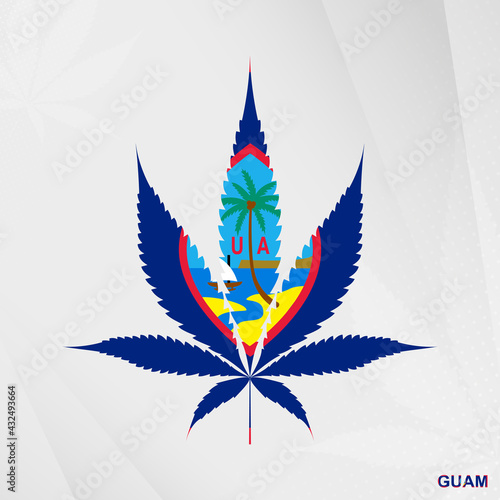Flag of Guam in Marijuana leaf shape. The concept of legalization Cannabis in Guam.