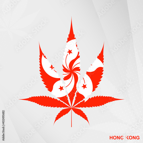 Flag of Hong Kong in Marijuana leaf shape. The concept of legalization Cannabis in Hong Kong.