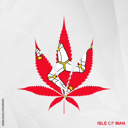 Flag of Isle of Man in Marijuana leaf shape. The concept of legalization Cannabis in Isle of Man.