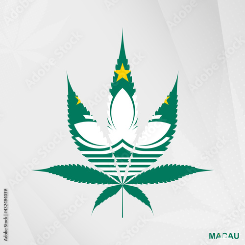 Flag of Macau in Marijuana leaf shape. The concept of legalization Cannabis in Macau.