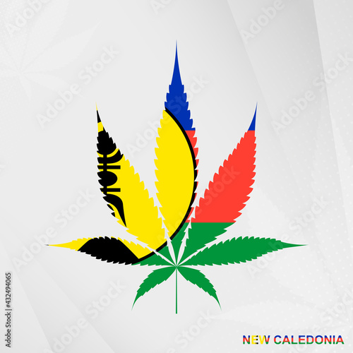 Flag of New Caledonia in Marijuana leaf shape. The concept of legalization Cannabis in New Caledonia.