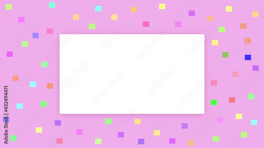Pink abstract background animation with colourful squares, a blank white box and copy space Pink abstract background animation with colourful squares, a blank white box and copy space