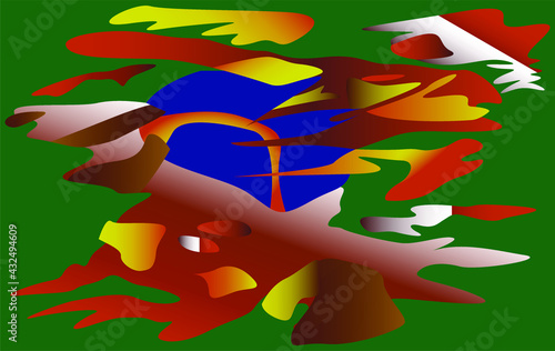 Surreal geometric line art illustration, visualization of an unreal scenery. Abstract modern cubist colorful graphic art. 