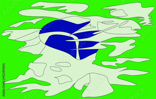 Surreal geometric line art illustration, visualization of an unreal scenery. Abstract modern cubist colorful graphic art. 