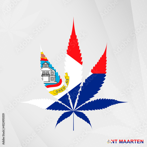 Flag of Sint Maarten in Marijuana leaf shape. The concept of legalization Cannabis in Sint Maarten.